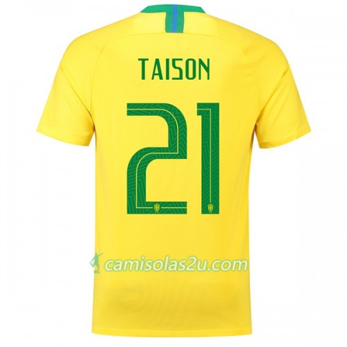 Camisolas de Futebol Brasil Taison 21 Equipamento Principal Copa do Mundo 2018 Manga Curta Camisolas de Futebol Brasil Taison 21 Equipamento Principal Copa do Mundo 2018 Manga Curta